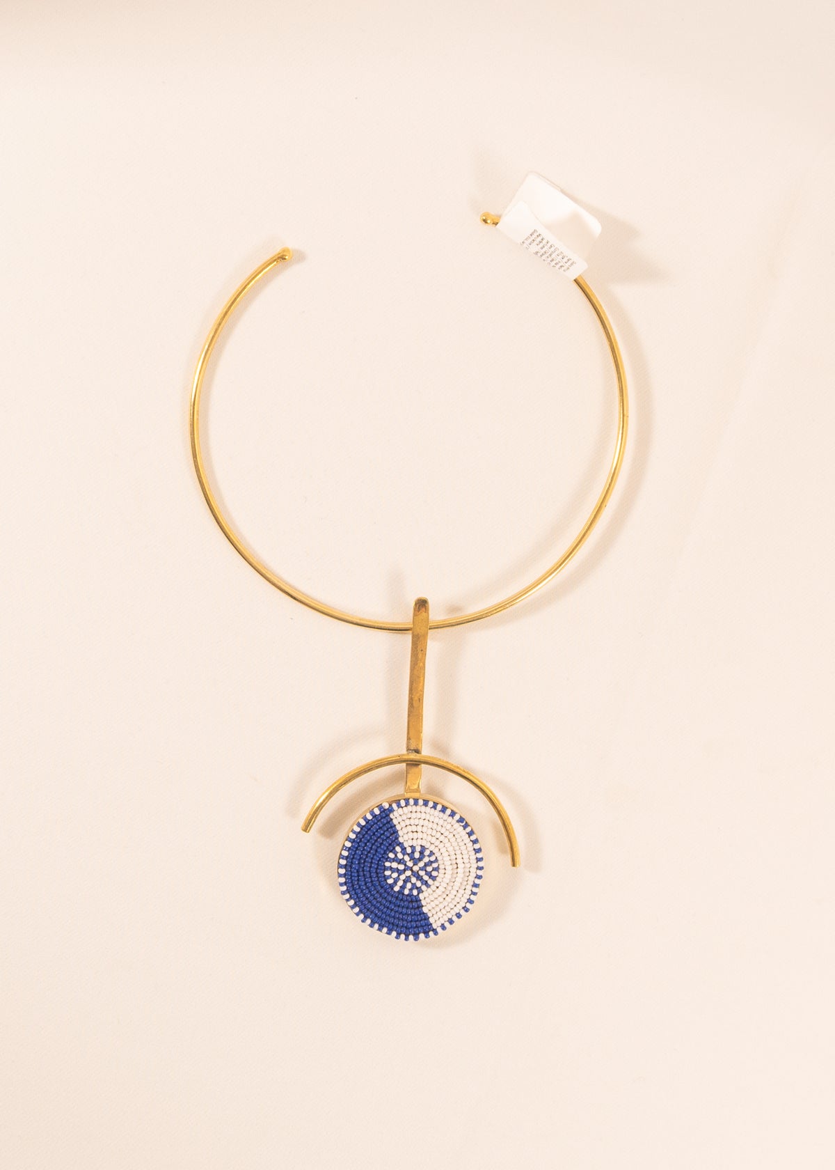 Brass Necklace with Blue and White Glass Beads