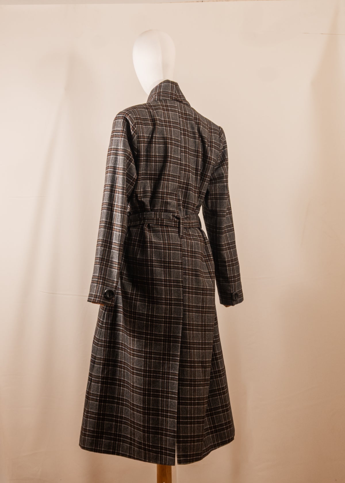 Brown Checked Belted Coat