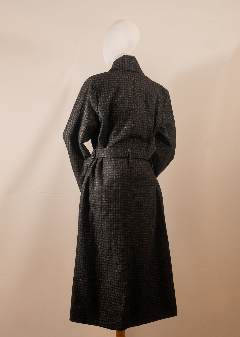 Grey Checked Coat with Embellished Collar
