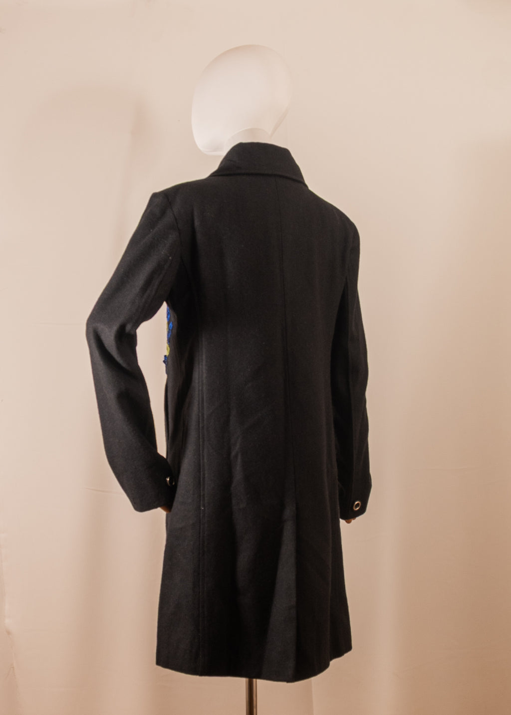 Charcoal Coat with Blue Floral Embroidery