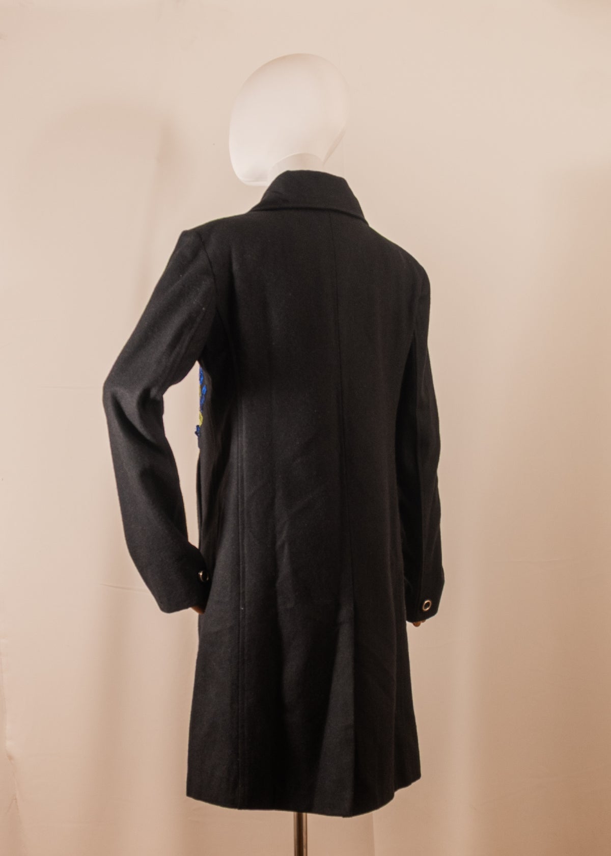 Charcoal Coat with Blue Floral Embroidery