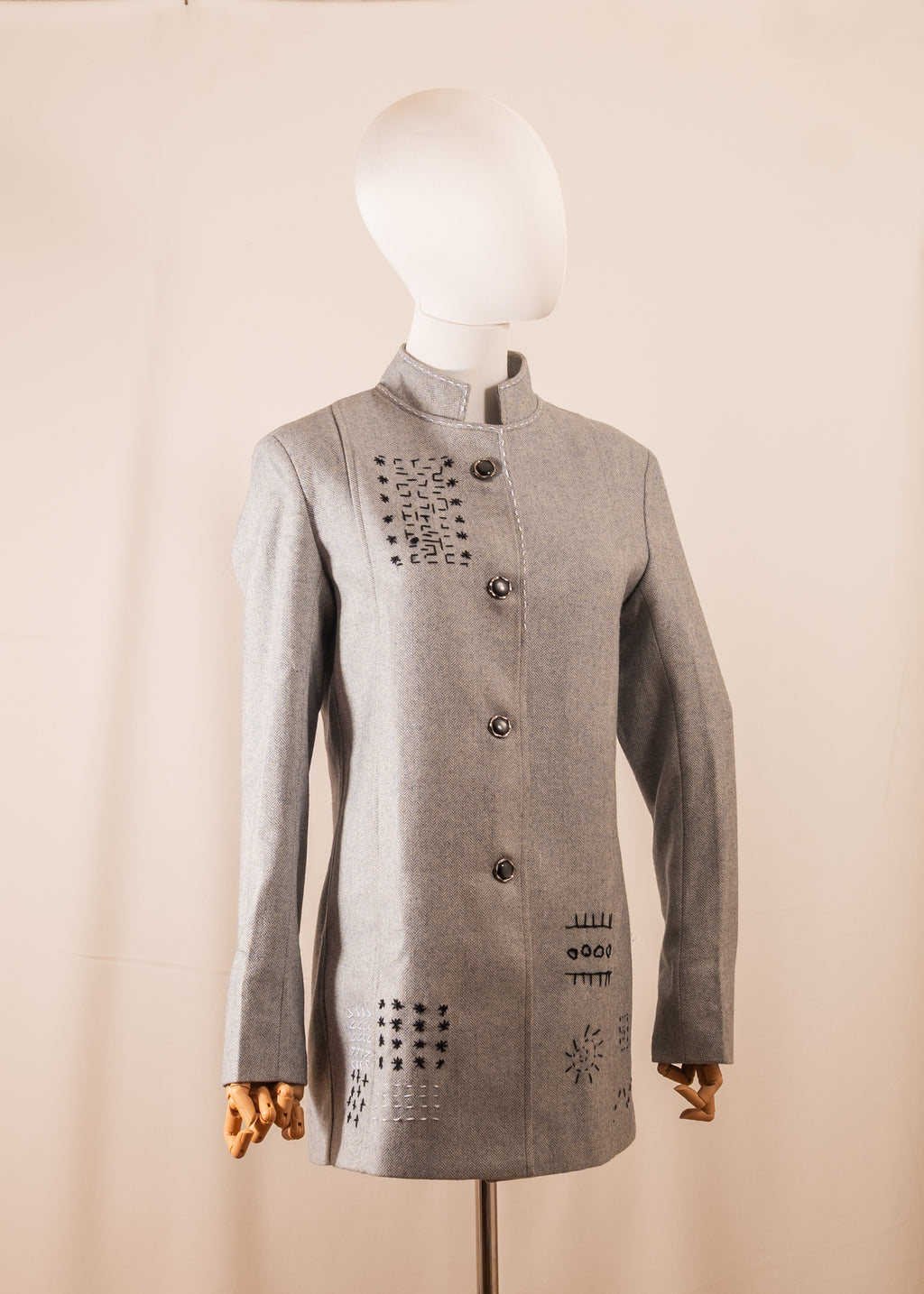 Grey Coat with Hand Embroidery