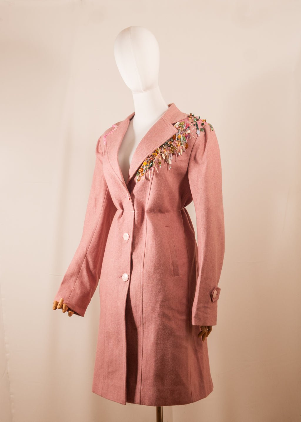 Pink Coat with Colourful Hand-Beaded Detail