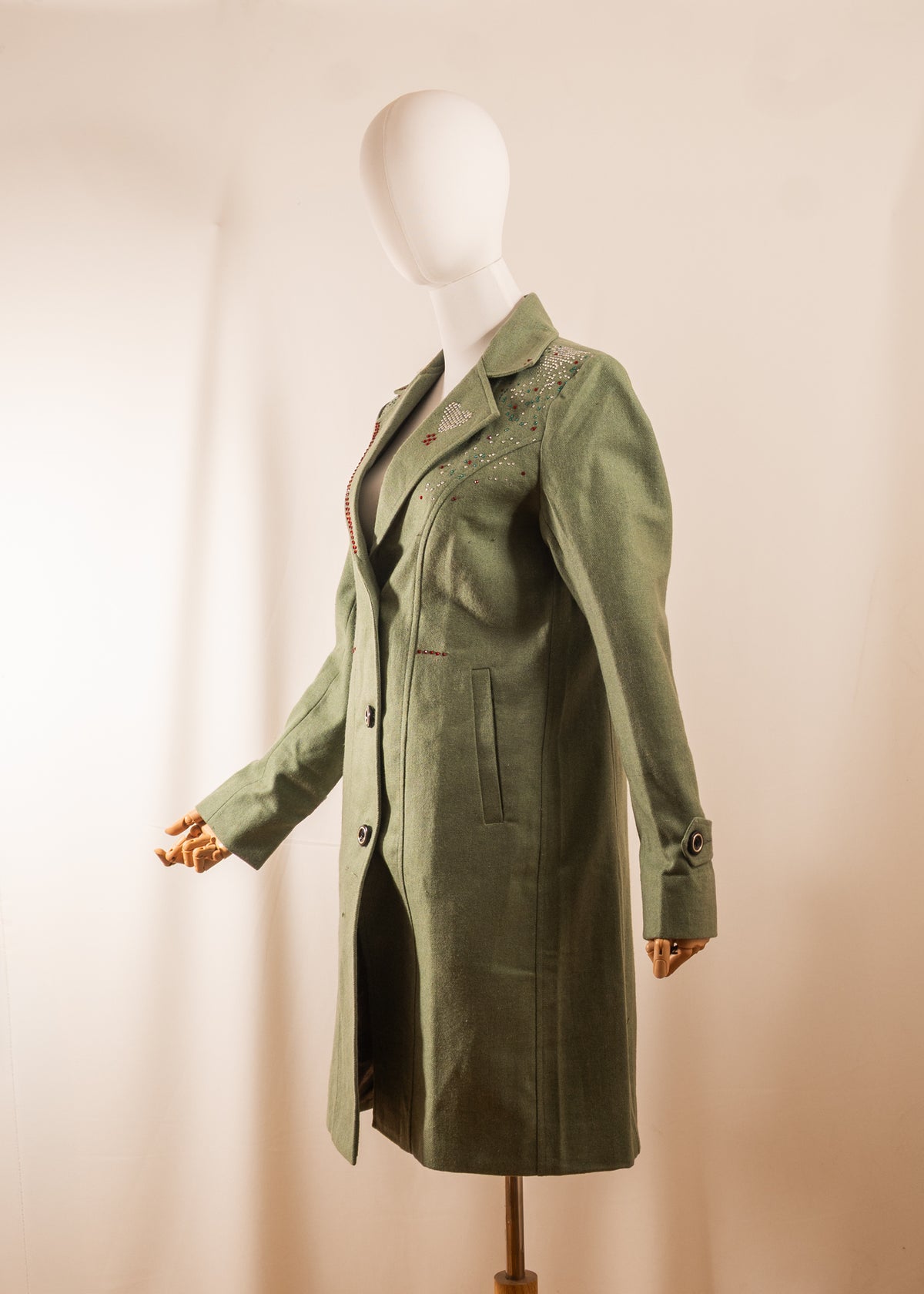 Olive Coat with Rhinestones