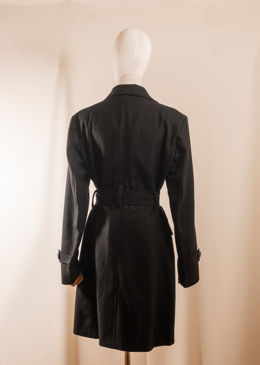 Floral Belted Black Coat