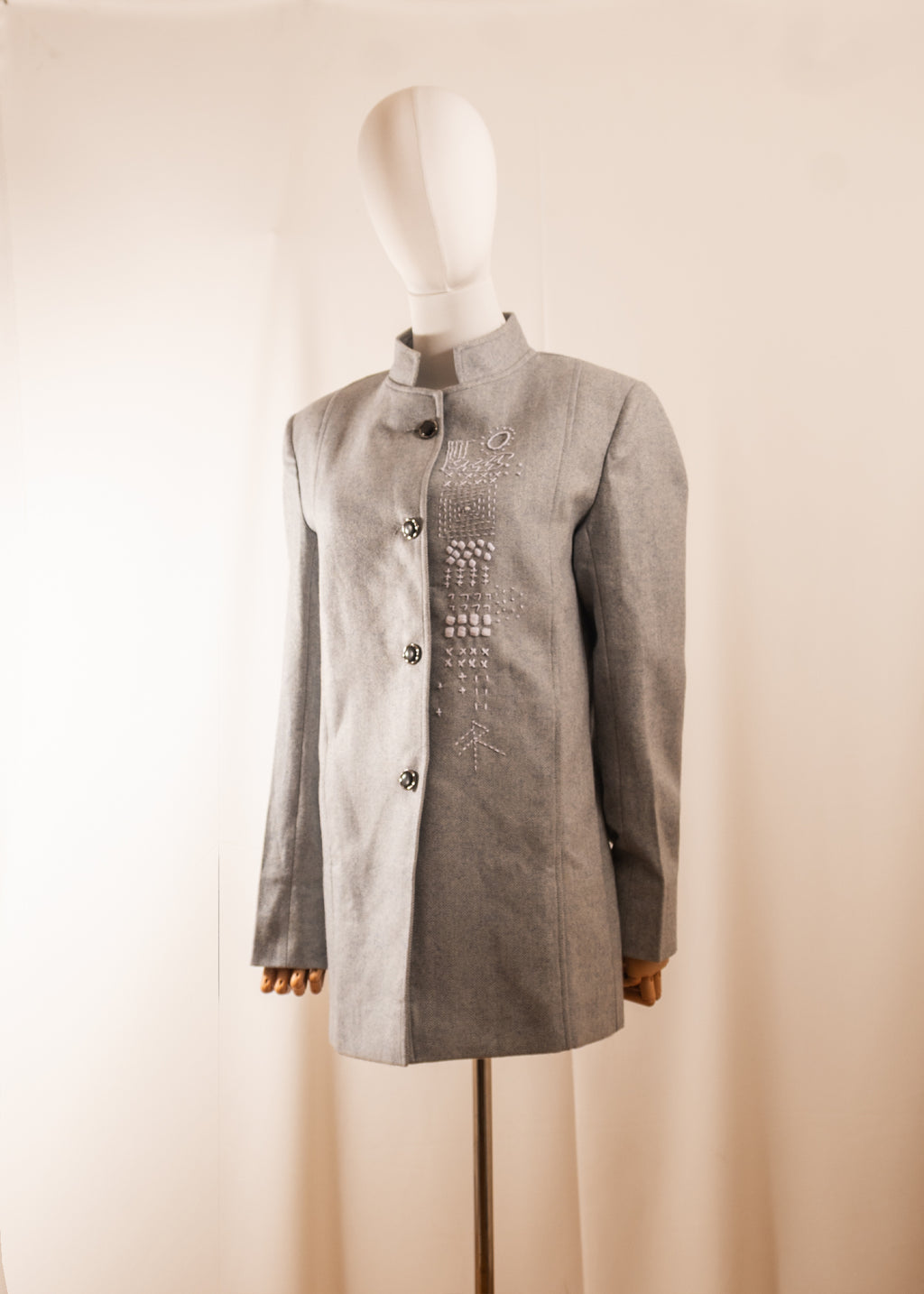 Hand-Embroidered Grey Coat
