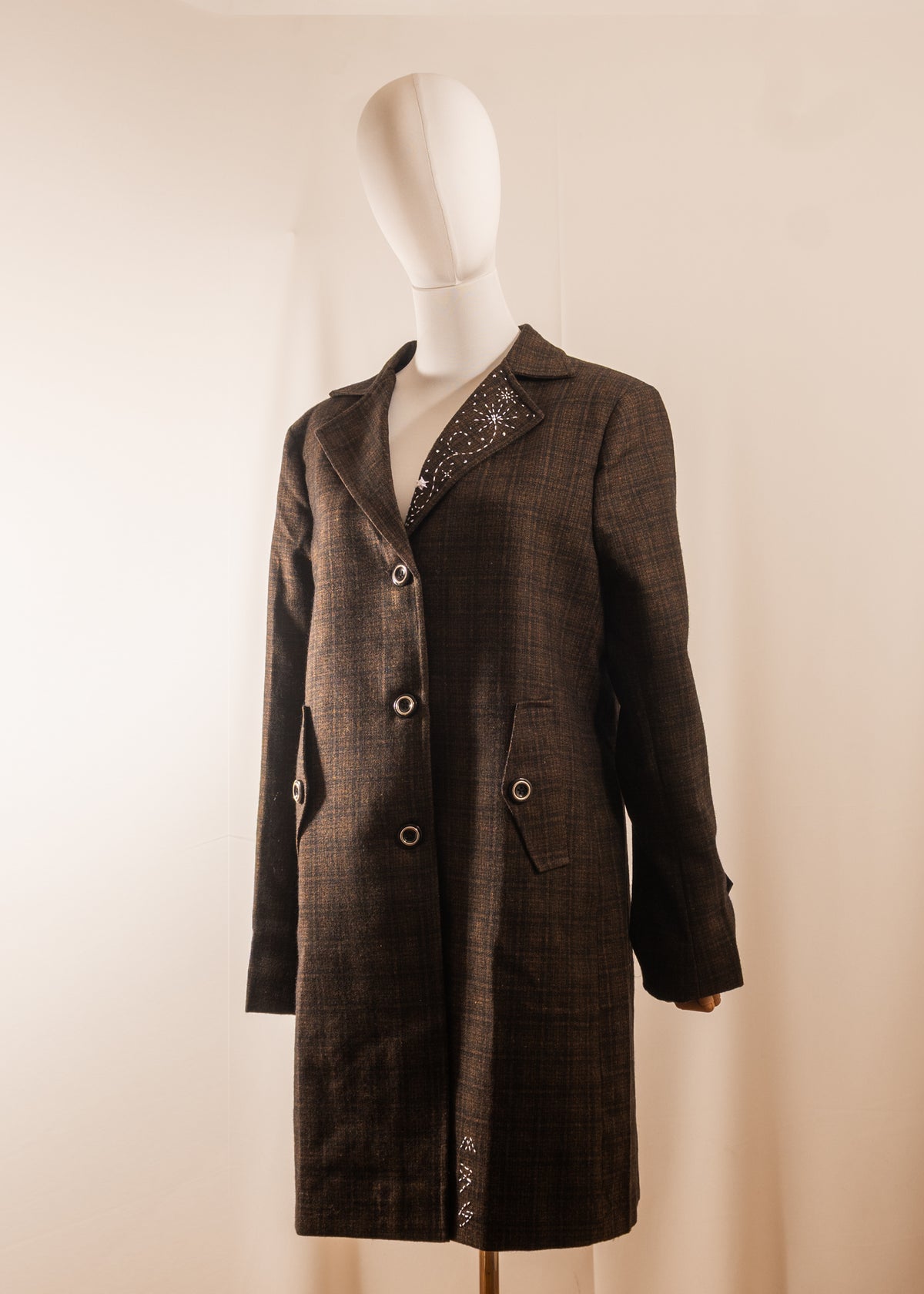 Hand-Embroidered Brown Coat