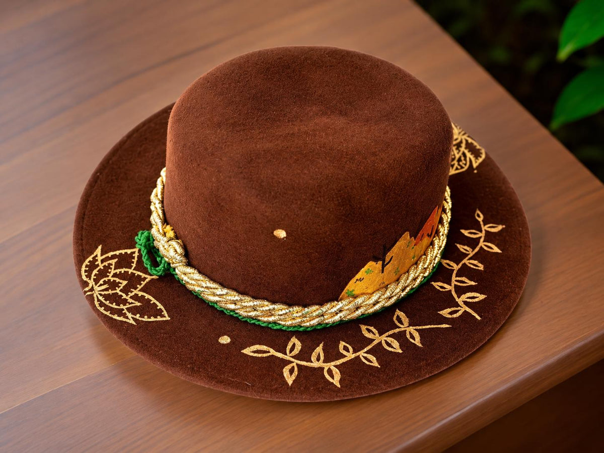 Golden Leaf Hand-Painted Wool Hat