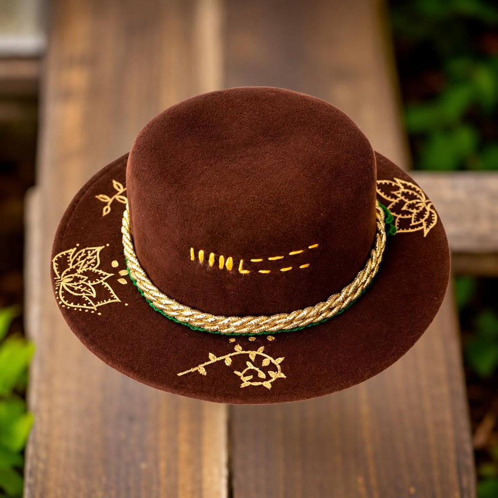 Golden Leaf Hand-Painted Wool Hat