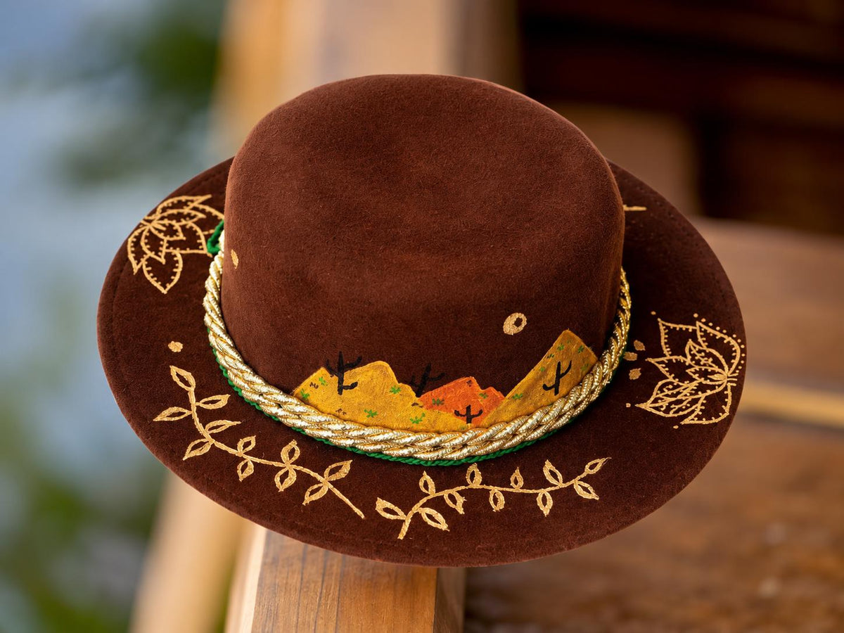 Golden Leaf Hand-Painted Wool Hat