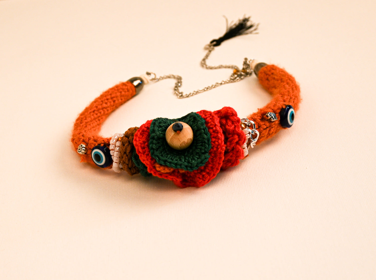 Crocheted cord necklace