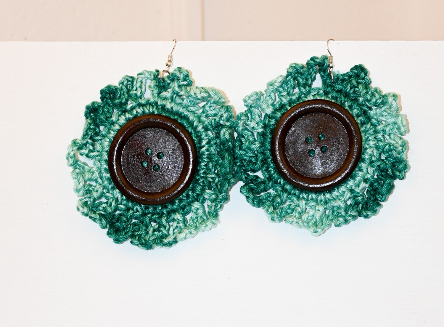 Green Ruffle Button Earring - image 2